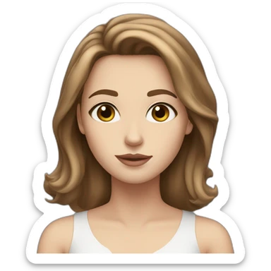 a white girl with shoulder length brown hair, blue eyes, small rosy lips sticker