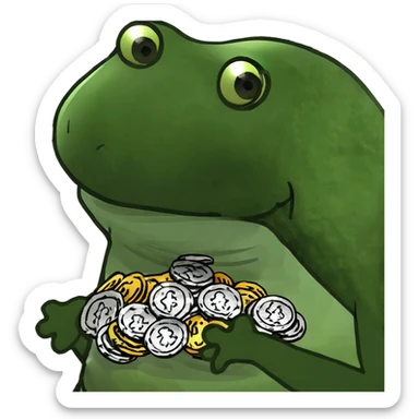bufo frog (pepe) with a pile of coins sticker