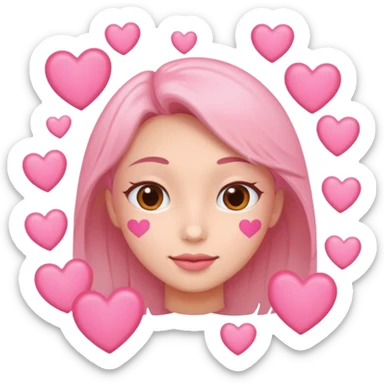 una carita enamorada con corazones rosas sticker