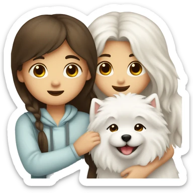 Girl brunette long hair hugging a boy samoyed and girl samoyed  sticker