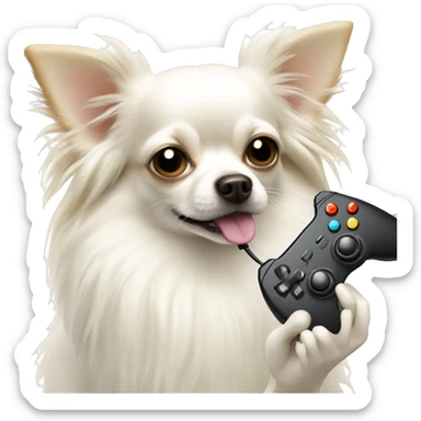 White long hair Chihuahua holding controller sticker