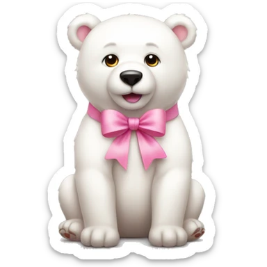 cute white bear with a pink bow on its right ear sticker