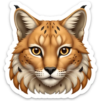 Cinematic-Noble-Lynx-Portrait-Emoji – Poised and regal, with a strong, agile build and a strikingly patterned coat of warm tawny fur accented by bold black ear tufts, deep-set, intelligent amber eyes, simplified yet sharp and sophisticated. sticker