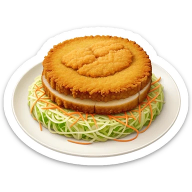 Cinematic Realistic Tonkatsu Dish Emoji, featuring a golden, breaded pork cutlet served with shredded cabbage rendered with rich textures and vibrant, dynamic lighting. sticker