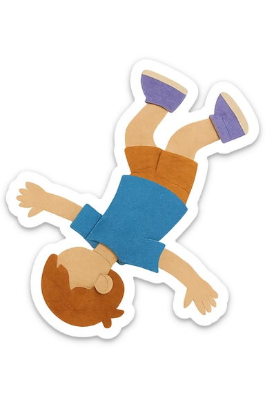 a child doing a backflip, paper craft style sticker