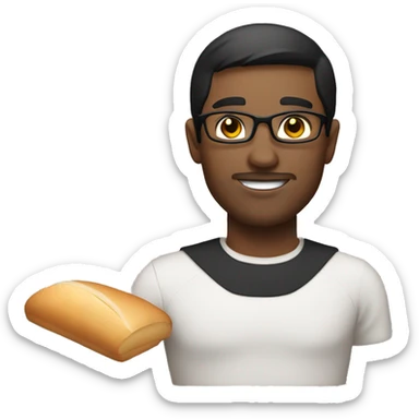 A man with black short hair and wearing a glass with light bread sticker