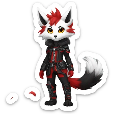 Anthro-Edgy-Cool-Dark-Black-White-Red-Contrast-Colors-Fantasy-Fur-Sona-Chibi-Shiny-Fakémon-Hybrid full body sticker