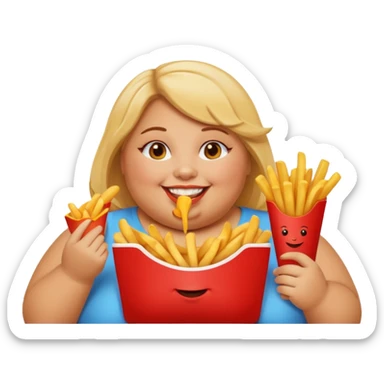 Fat Girl munching fries sticker