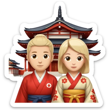 A couple of white people vacationing in Japan, visiting a temple sticker