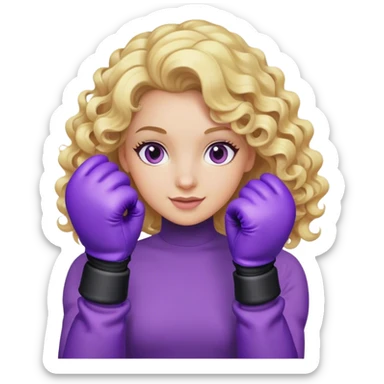 Blonde curly long hair with purple box gloves sticker