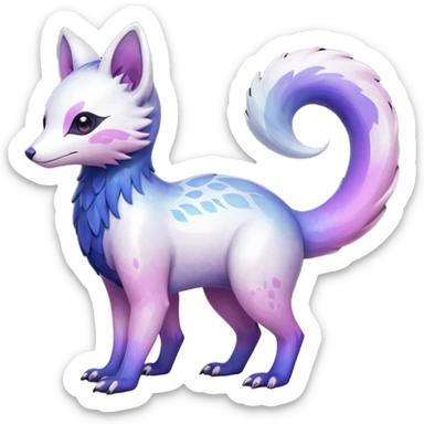  Hyper-realistic Shiny iridescent glossy oily smooth silky soft White with indigo-Violet-purple-pinkish-gradient markings beautiful handsome gorgeous aesthetic colorful vibrant Vernid-Trico-species-Fakemon-creature by LiLaiRa, 4 legs, 1 tail, random markings, (full body) sticker