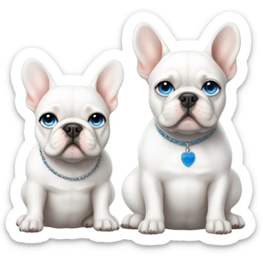 White French bulldog with blue eyes and a white fat cat with blue eyes sitting together sticker