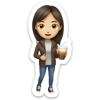 asian brown hair girl with an iced coffe  sticker