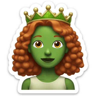 Green skin woman with red hair and crown sticker