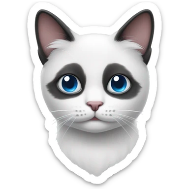 white cat with two different colored eyes with a mustache sticker