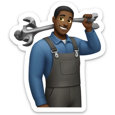 A black male mechanic fixing a person sticker