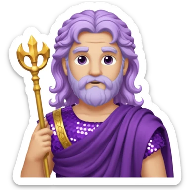 Zeus from Roman Deities with long lilac wavy hair, purple sequin toga sticker