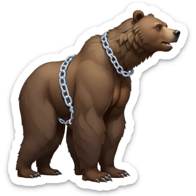 Side profile of a dark grizzly bear showing full body length, on four legs with muscular build, realistic features, ice chain collar sticker