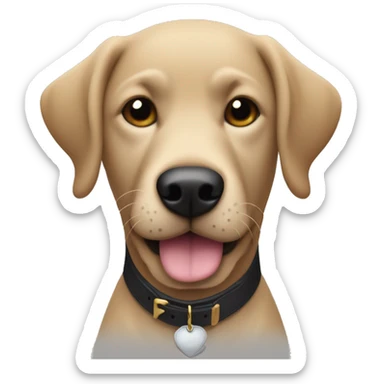 Un labrador con mastín negro con el pecho blanco al lado de un chico joven con perilla y bigote el pelo corto  sticker