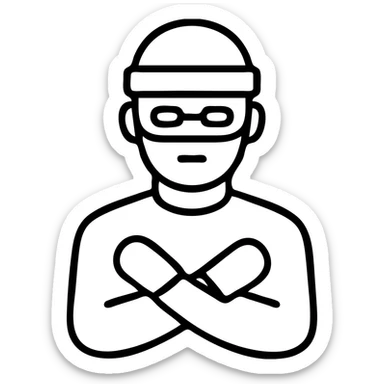 white man dressed as a robber, wearing a beanie and gloves, outlined icon style sticker