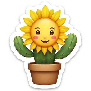 Cute cactus with happy sun sticker