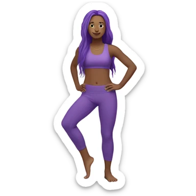 Full body yoga instructor with long purple hair. I am in a yoga pose and wearing purple yoga pants and a purple tank top. sticker