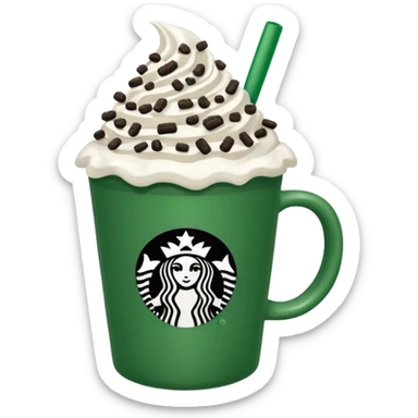  Starbucks hot cocoa with whipped cream and Oreo cookie crumbles in a green Starbucks cup  sticker