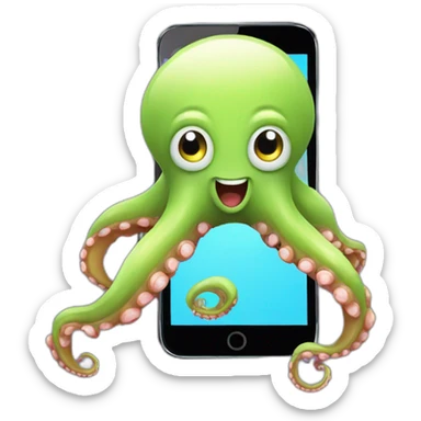 happy octopus talking with smartphone sticker