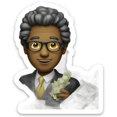 a rich man with glasses of gold linning on its boundaries and a bundle of paper of money in his hand sticker