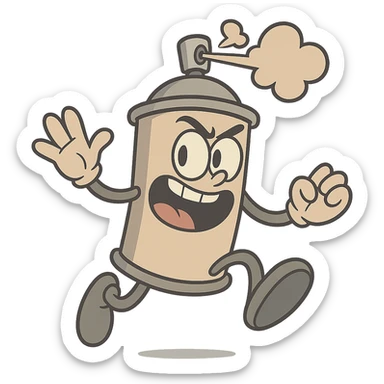 cartoon spray can with exaggerated proportions, fun and dynamic sticker