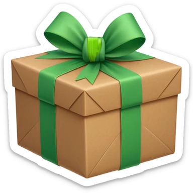 a brown package  bow with green checkbox in the corner sticker