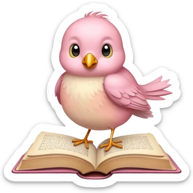 Light pink little bird standing in a novel open book sticker