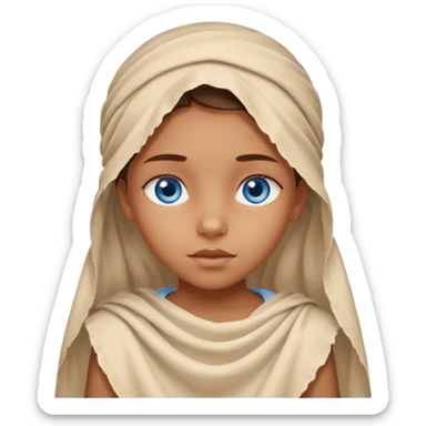 blue eyed desert child girl cowered with creme cloth sticker