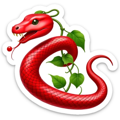Japanese snake gourd (Karasu Uri) with distinctive bright red fruit and green leaves, traditional Japanese folk motif sticker