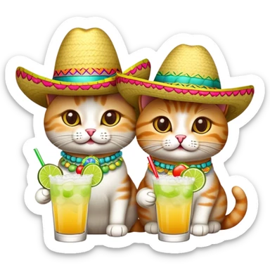 Two cats sitting at a table drinking margaritas sticker