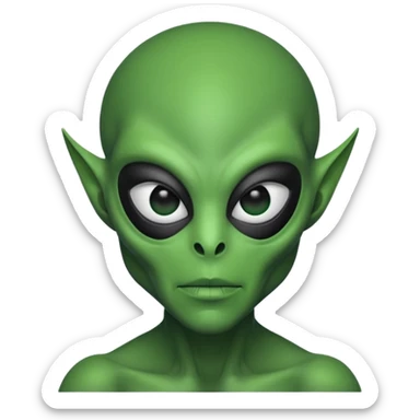 an alien with half face mask and 
 sticker
