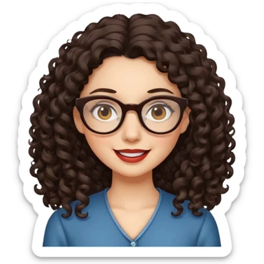 lady with glasses, long dark brown curly hair, winking sticker
