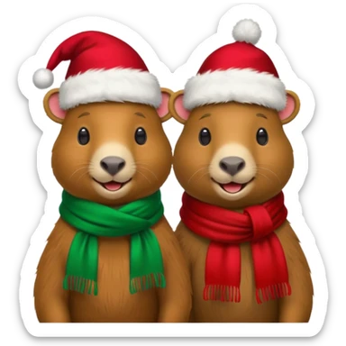  capybaras with christmas atire  sticker