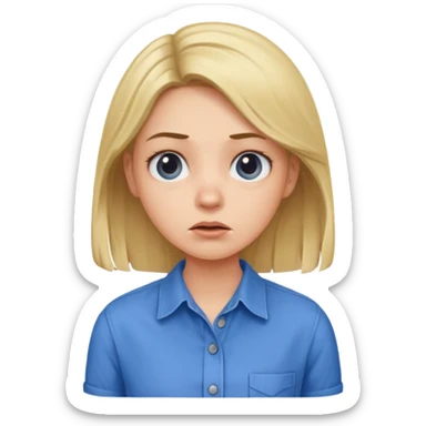 girl in a blue button-up shirt looking weirded out sticker