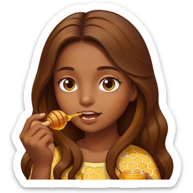 Girl, brown long hair, eating honey  sticker