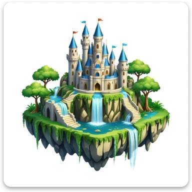 Fantasy castle on a floating island with waterfalls sticker