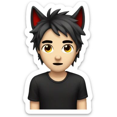 Emo boy with wolf ears, red tips on sticker