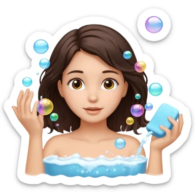 Beautifull brunette girl wash her hair, realistic  sticker