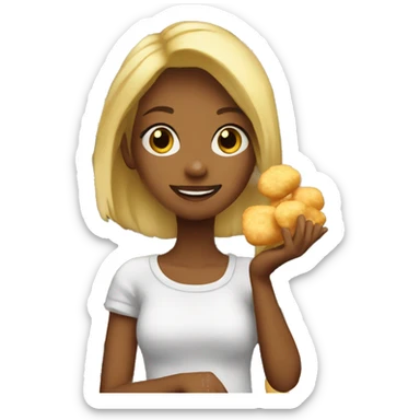 A blond girl eats potatoes and chicken nuggets sticker