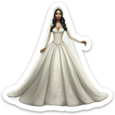 Hyper Realistic ornate ballgown long sleeve Wedding dress with diamanté on Russian bride with pale skin and green eyes and long black hair with veil hyper realistic  sticker