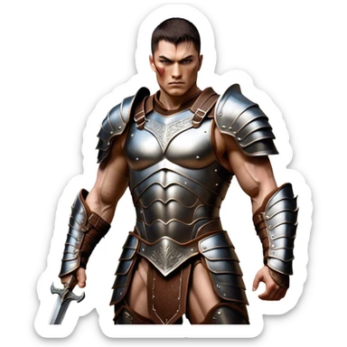 Cinematic Realistic WoW Human Warrior Portrait, captured in a dynamic, battle-ready stance, muscles defined beneath intricately detailed steel armor accented with rich leather. His chiseled visage and determined gaze are rendered with lifelike texture and dynamic natural lighting, high shine, evoking the fierce, relentless spirit of a human warrior in the midst of combat. sticker