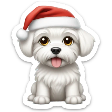 Maltese puppy wearing Santa hat sticker