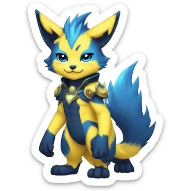 Anthro-Edgy-Cool-Blue-Yellow-Contrast-Colors-Fantasy-Fur-Sona-Chibi-Shiny-Fakémon-Hybrid full body sticker