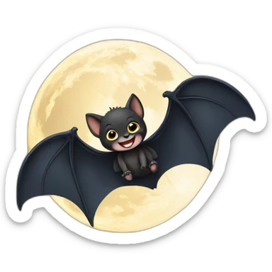 black happy baby bat wings in front of moon sticker