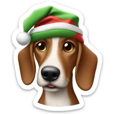 perro salchicha cafe pelo corto con gorro de navidad sticker